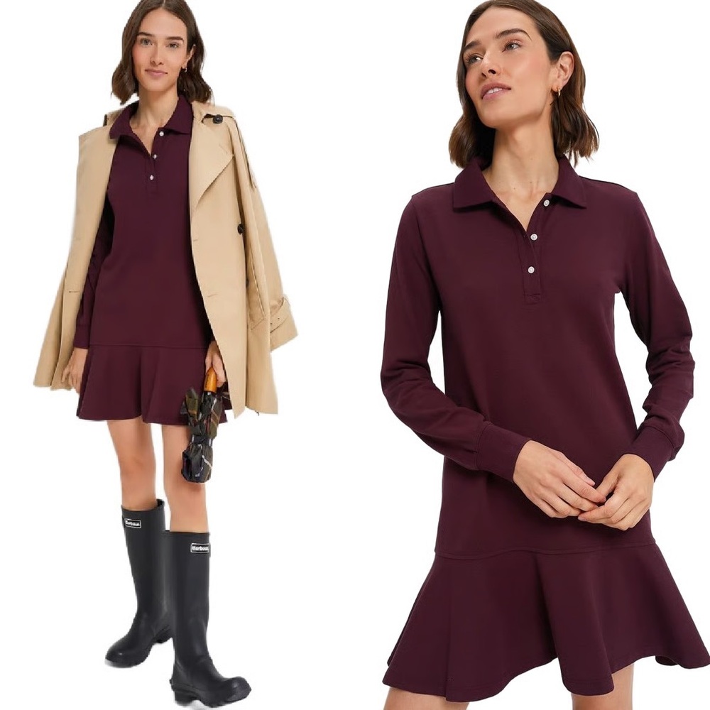 Tuckernuck Long-Sleeve Polo Dress in Deep Burgundy